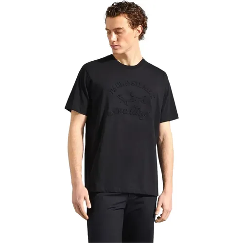 Geprägtes Logo Baumwoll T-Shirt in Schwarz , Herren, Größe: XL - PAUL & SHARK - Modalova