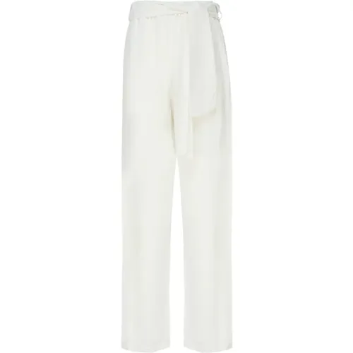 Linen Blend Trousers with Scarf Belt , female, Sizes: L, S, XS, M - Mariuccia Milano - Modalova