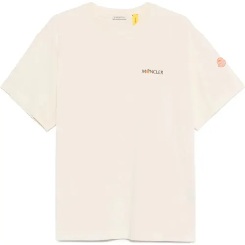 T-Shirts, male, , Size: L Embroidered Peach Logo T-shirt - Moncler - Modalova