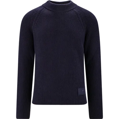 Blauer Rippstrick Pullover aus Baumwolle und Wolle , Herren, Größe: S - Ami Paris - Modalova