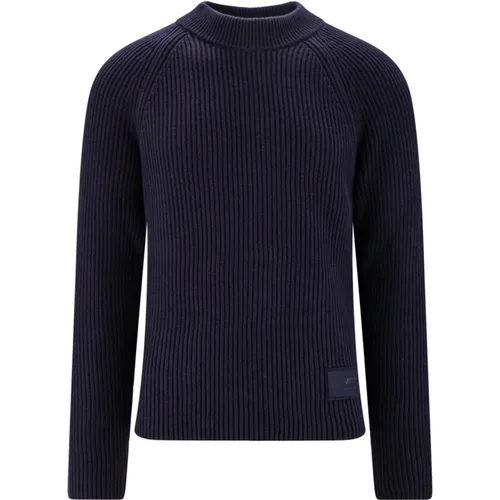 Blauer Rippstrick Pullover aus Baumwolle und Wolle , Herren, Größe: XL - Ami Paris - Modalova