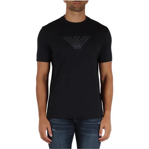 Cotton Embroidered Logo Front T-shirt , male, Sizes: L, 2XL, M, 3XL, XL - Emporio Armani - Modalova