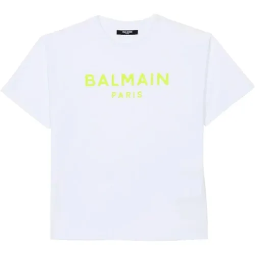 Weiße Baumwoll-Kurzarm-Logo-T-Shirt - Balmain - Modalova