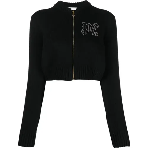 Monogram Stud Zip Sweater , female, Sizes: M - Palm Angels - Modalova