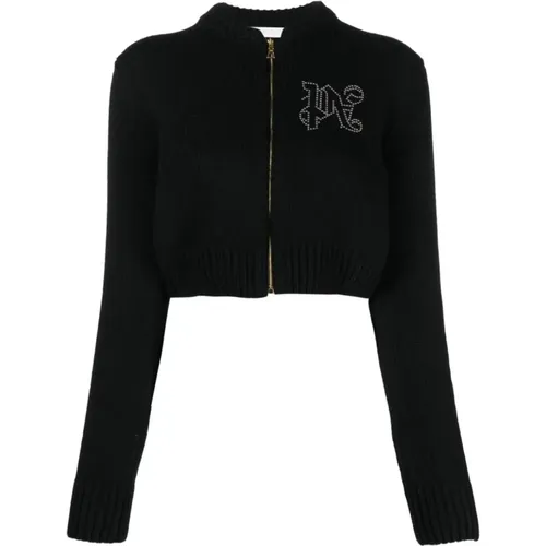 Schwarzer Monogramm Stud Reißverschluss Pullover - Palm Angels - Modalova