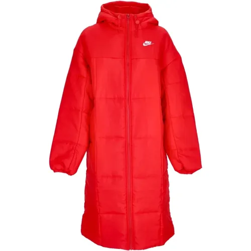 Rot/Weiß Lange Daunenparka Jacke , Damen, Größe: XS - Nike - Modalova