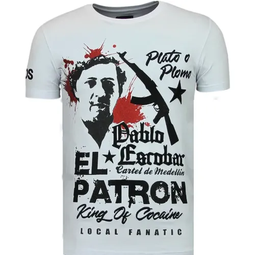 El Patron Pablo Rhinestone - Herren T-Shirt - 13-6236W - Local Fanatic - Modalova