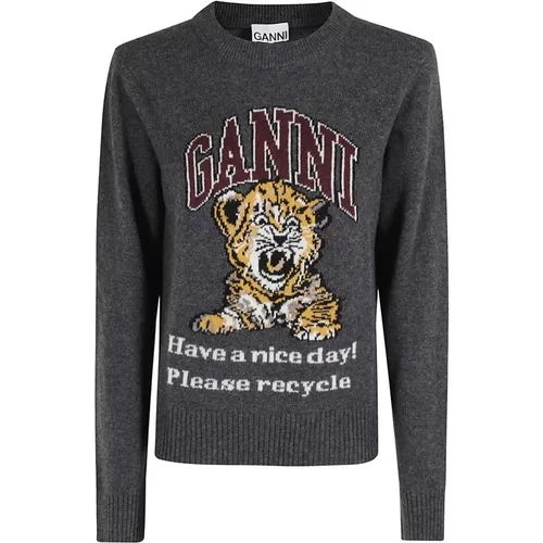 Tiger Graphic Wool Crewneck Sweater , female, Sizes: S - Ganni - Modalova