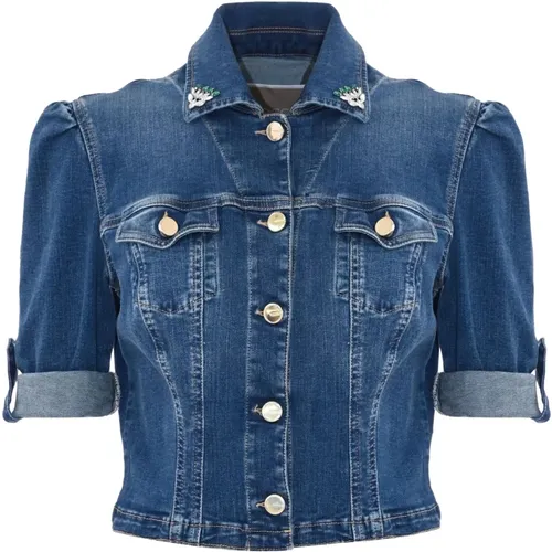 Denimjacke mit applizierten Strsteinen , Damen, Größe: L - Kocca - Modalova