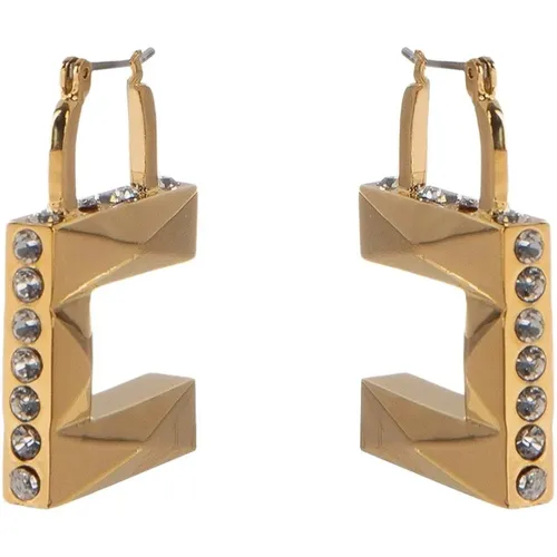 Geometrische Goldene Ohrringe mit klaren Edelsteinen - Elisabetta Franchi - Modalova