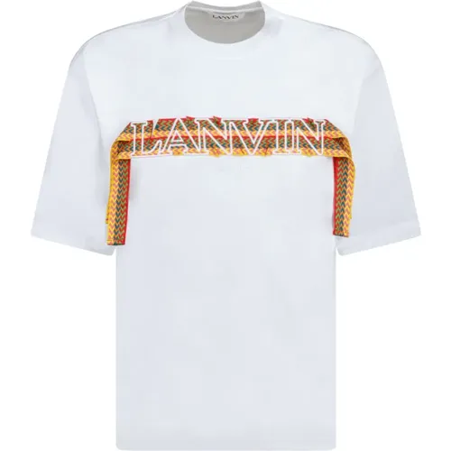 Embroidered T-Shirt with Lace Detailing , male, Sizes: S, M - Lanvin - Modalova
