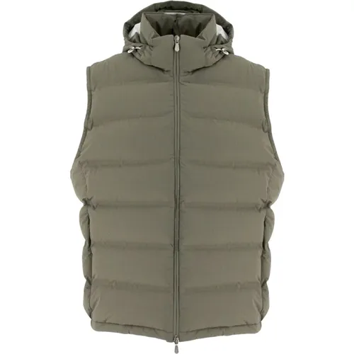 Vests, male, , Size: 2XL Quilted Sleeveless Down Jacket with Hood - BRUNELLO CUCINELLI - Modalova