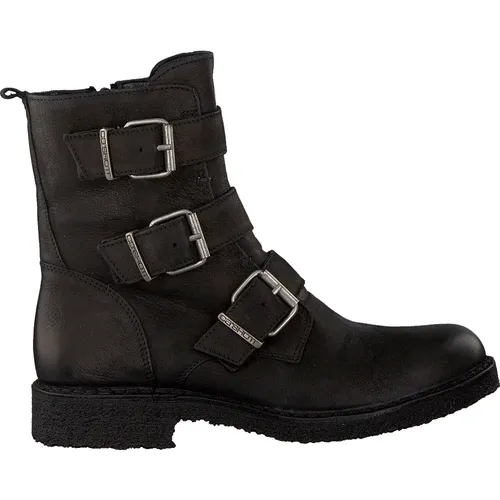 Schwarzer Biker Boot mit Metallakzenten , Damen, Größe: 36 EU - Cashott - Modalova