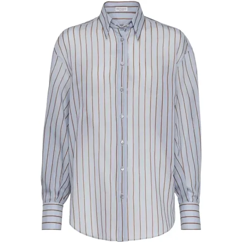 Striped Cotton and Silk Shirt , female, Sizes: M, S - BRUNELLO CUCINELLI - Modalova