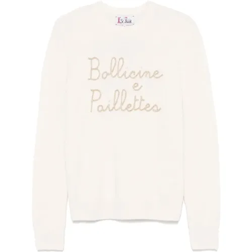 Bestickter Pullover in Creme Wollmischung , Damen, Größe: S - MC2 Saint Barth - Modalova