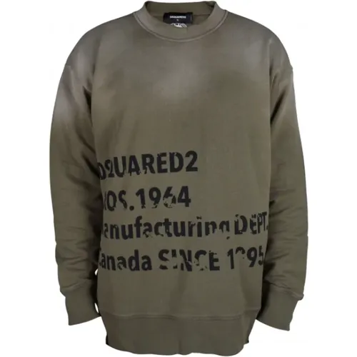 Khaki Baumwoll-Sweatshirt mit Schwarzen Inschriften , Herren, Größe: XL - Dsquared2 - Modalova