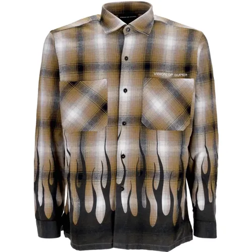 Casual Shirts, male, , Size: XL Flames Long Sleeve Flannel Shirt - Vision OF Super - Modalova