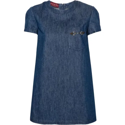 Denim Dress with Horsebit Detail , female, Sizes: M - Gucci - Modalova