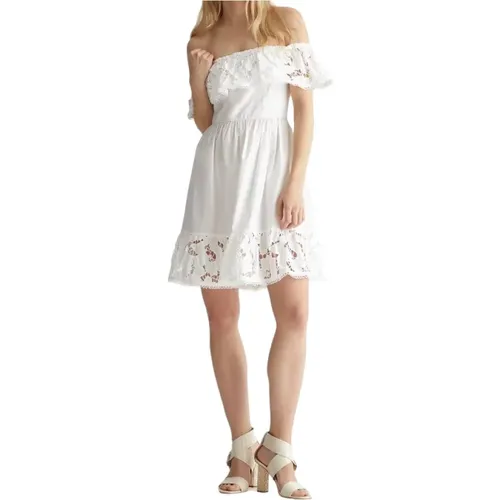 Weiße Spitzen Off-Shoulder Kleid , Damen, Größe: XS - Liu Jo - Modalova