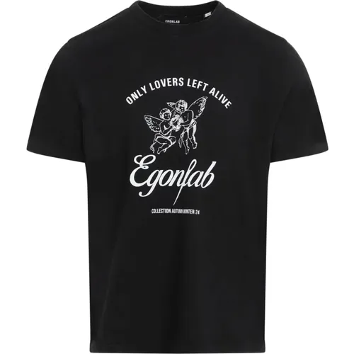 Schwarzes Zerstörtes Lovers T-Shirt , Herren, Größe: L - EgonLab - Modalova