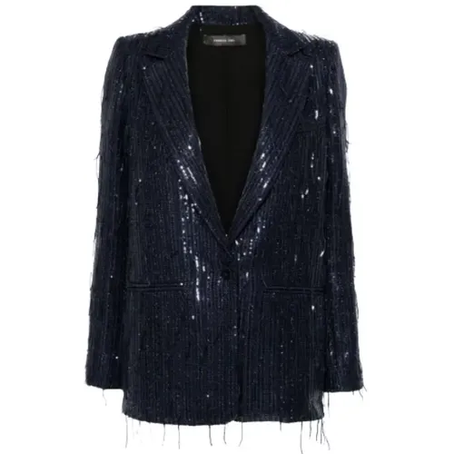 Blazers, female, , Size: S Navy Sequin Blazer - Federica Tosi - Modalova