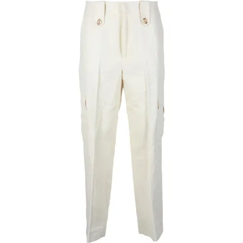Straight Trousers, female, , Size: 2XS Cargo Linen Pants with High Waist - Twinset - Modalova