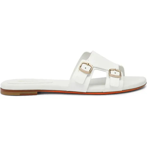Sliders, female, , Size: 7 US Leather Double-Buckle Slide Sandal - Santoni - Modalova