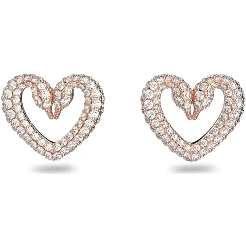 Heart Crystal Stud Earrings, Rosegold , female, Sizes: ONE SIZE - Swarovski - Modalova