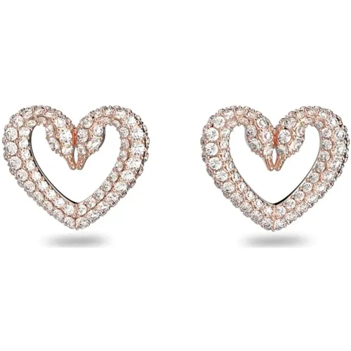 Earrings, female, , Size: ONE SIZE Heart Crystal Stud Earrings, Rosegold - Swarovski - Modalova