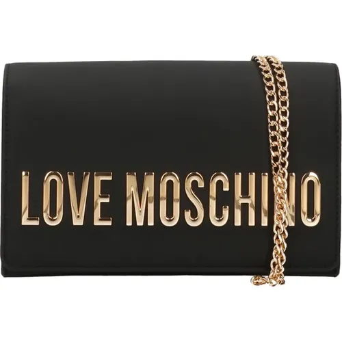 Schwarze Logo-Schultertasche mit Magnetischem Verschluss , Damen, Größe: ONE Size - Love Moschino - Modalova