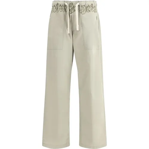 Wide Trousers, male, , Size: L Wide Leg Cotton Waist Pants - Palm Angels - Modalova