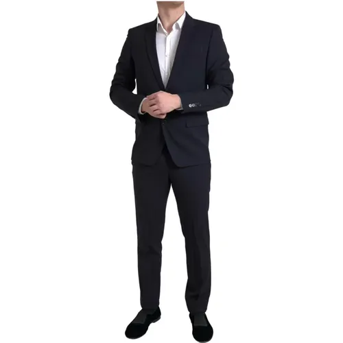 Single Breasted Suits, male, , Size: XL Dark Slim Fit Suit from Martini Collection - Dolce & Gabbana - Modalova