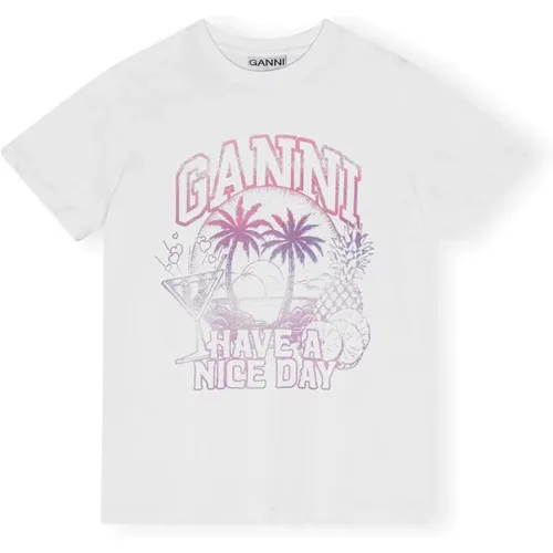 T-Shirt mit Grafischem Print , Damen, Größe: S - Ganni - Modalova