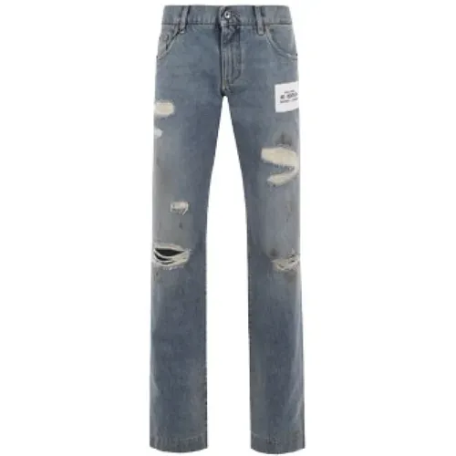 Straight Jeans, male, , Size: L Regular-Fit Jeans with Distressed Effect - Dolce & Gabbana - Modalova