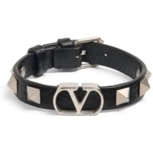 Bracelets, male, , Size: ONE SIZE VLogo Signature Leather Bracelet - Valentino Garavani - Modalova