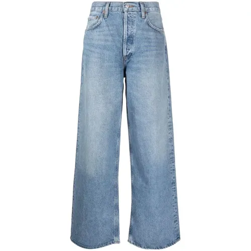 Hellblaue High-Rise Straight-Leg Jeans , Damen, Größe: W26 - Agolde - Modalova
