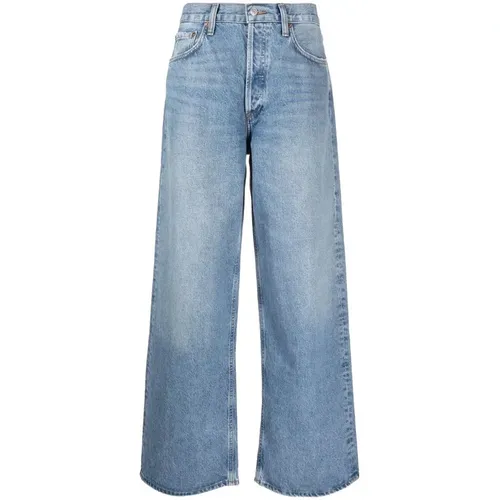 Hellblaue High-Rise Straight-Leg Jeans , Damen, Größe: W30 - Agolde - Modalova