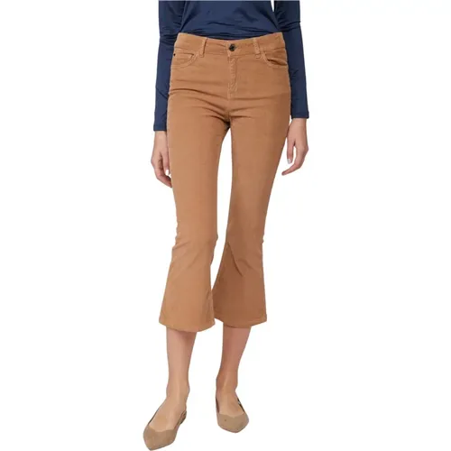 Beige Corduroy Flare Pants Button Zip , female, Sizes: W27 - Twinset - Modalova