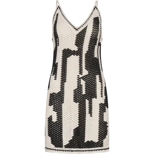 Black White Crochet Dress - V-Neck Spaghetti Strap , female, Sizes: L - Lala Berlin - Modalova