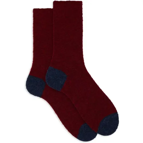 Kurze einfarbige rote Bouclé-Socken für Herren mit kontrastierenden Details - Gallo - Modalova