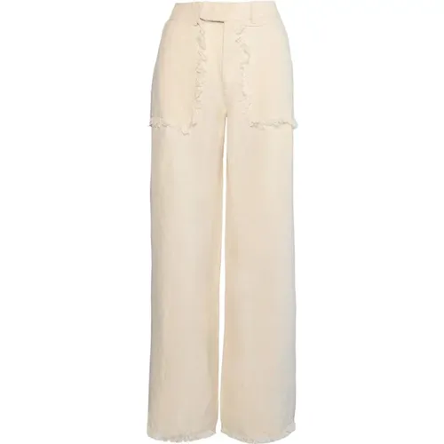 HÉST, Wide Trousers, female, , Size: L Summer Sand Linen Trousers with Elastic Waist - Hést - Modalova