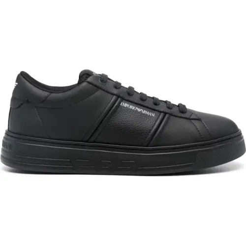 Schwarze Casual Geschlossene Flache Sneakers , Herren, Größe: 43 EU - Emporio Armani - Modalova