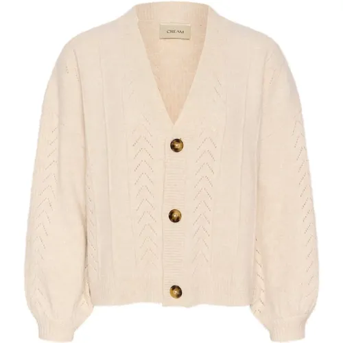 Strickjacke mit Puffärmeln , Damen, Größe: S/M - Cream - Modalova