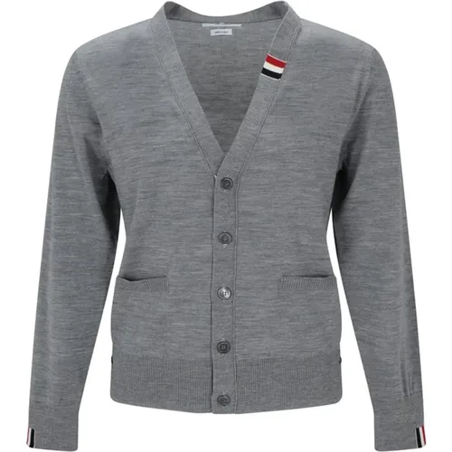 Cardigans, male, , Size: L Wool Sweater with Button Closure - Thom Browne - Modalova