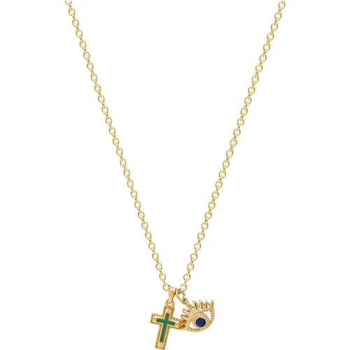 Goldener Talisman Halskette mit Kreuz und Bösem Auge - Nialaya - Modalova