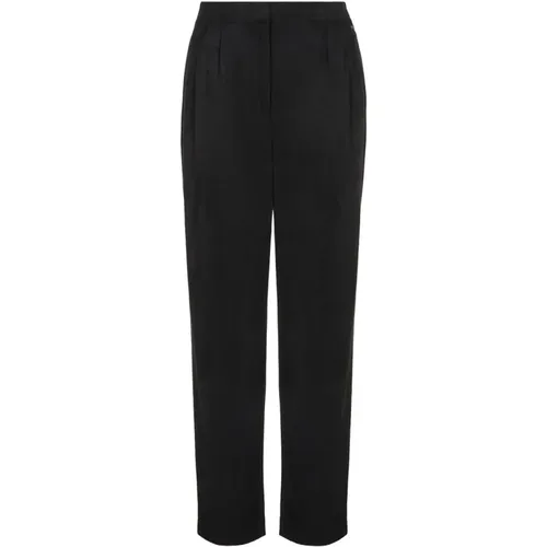 Schwarze elastische Polyesterhose mit vorderen Falten und Knöchellänge , Damen, Größe: XS - Armani Exchange - Modalova