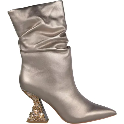Rhinestone Heel Leather Ankle Boots , female, Sizes: 5 UK, 8 UK, 3 UK, 7 UK, 4 UK, 6 UK - Alma en Pena - Modalova