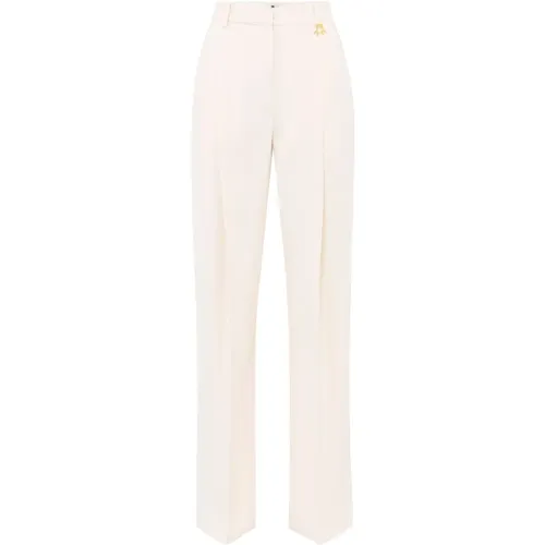 Straight Trousers, female, , Size: M Palazzo Trousers with Pintucks and Contrast Stitching - Elisabetta Franchi - Modalova