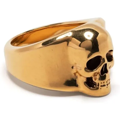 Rings, male, , Size: 56 MM Golden Skull Signet Ring for Men - alexander mcqueen - Modalova