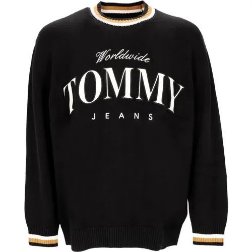 Leichter Crewneck Pullover Boxy Varsity Schwarz , Herren, Größe: XL - Tommy Hilfiger - Modalova